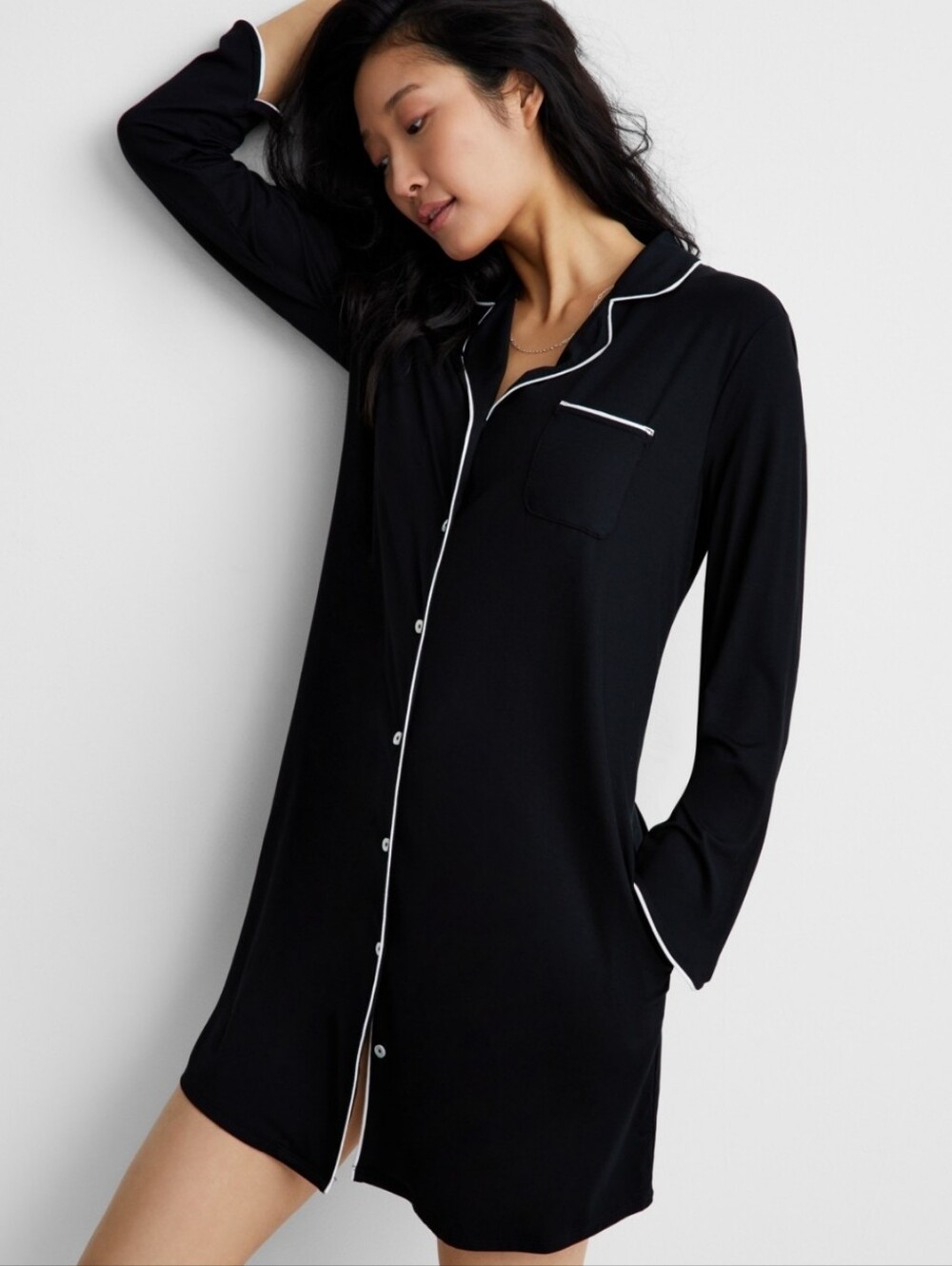 State of Day Women's Notch Collar Sleepshirt - Deep Black